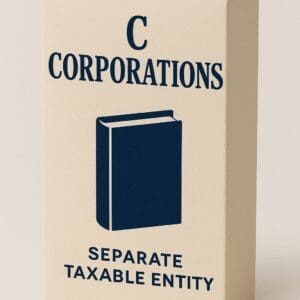 A carton labeled 'C Corporations' with a book icon and tax information.