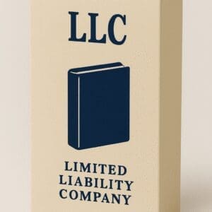 A wooden block with LLC and Limited Liability Company text and icon.